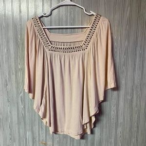American Eagle Womens Light Pink Square Neck Beaded Poncho
